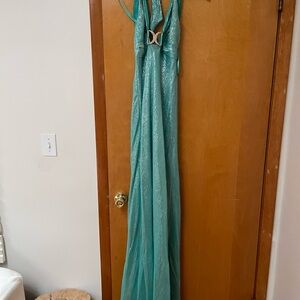 Vintage Teal Mermaid Cache Evening Gown